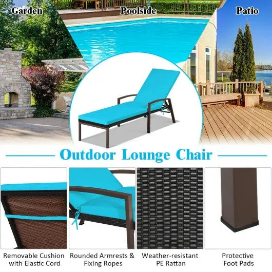 2 pcs Patio Rattan Adjustable Back Lounge Chair-Turquoise