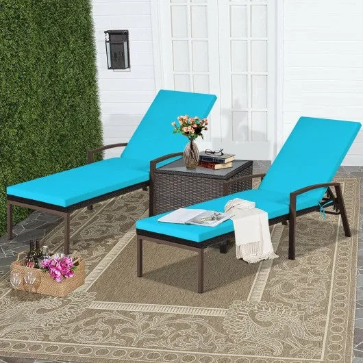 2 pcs Patio Rattan Adjustable Back Lounge Chair-Turquoise