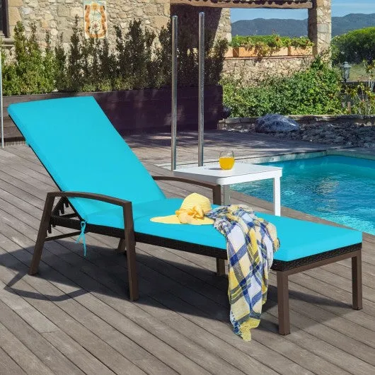 2 pcs Patio Rattan Adjustable Back Lounge Chair-Turquoise