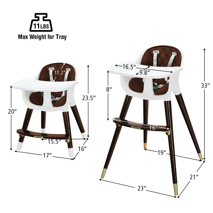 3-In-1 Adjustable High Chair with Cushion - Brown