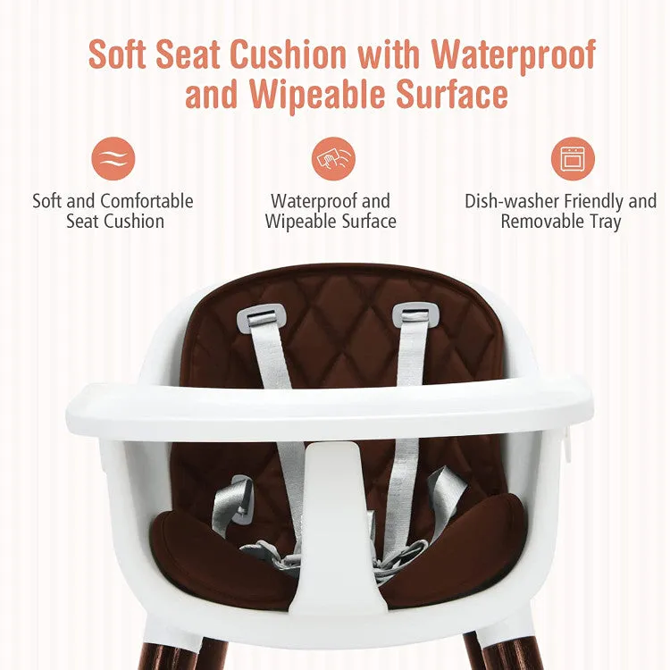 3-In-1 Adjustable High Chair with Cushion - Brown