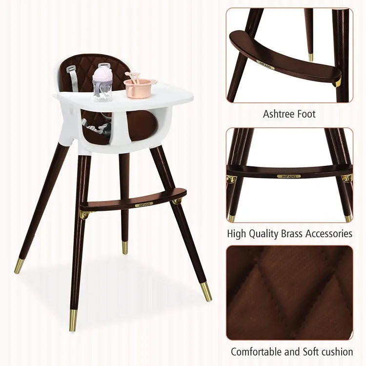 3-In-1 Adjustable High Chair with Cushion - Brown