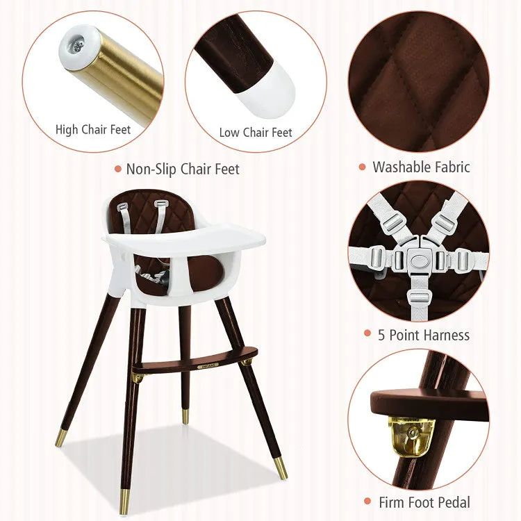 3-In-1 Adjustable High Chair with Cushion - Brown