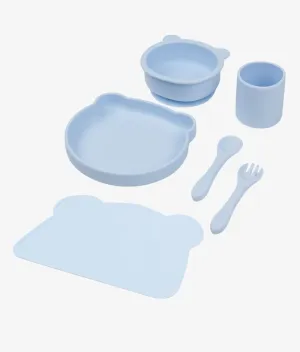 6 Piece Silicone Baby Feeding Set |  Plate, Bowl, Place-mat - Baby Blue