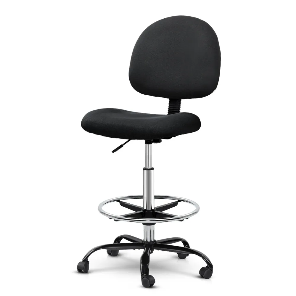 Adjustable Fabric Drafting Chair with Footrest, Black - Artiss