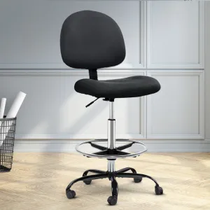 Adjustable Fabric Drafting Chair with Footrest, Black - Artiss