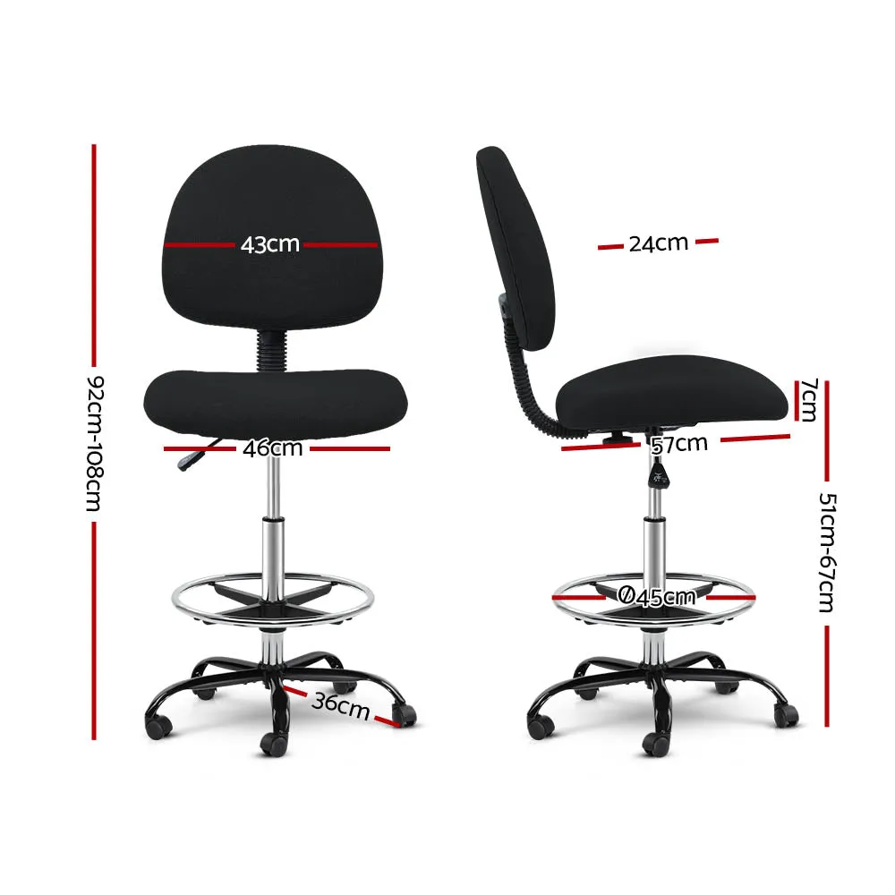 Adjustable Fabric Drafting Chair with Footrest, Black - Artiss