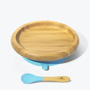 Avanchy Bamboo Suction Baby Plate   Spoon - Blue