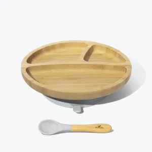 Avanchy Bamboo Suction Toddler Plate   Spoon - Grey