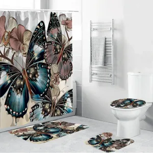 Butterfly Shower Curtain Bathroom Accessory Set