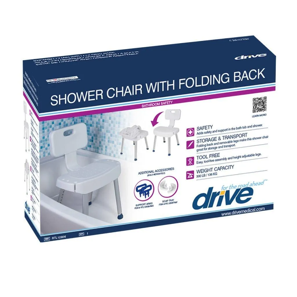 Drive Medical Bathroom Safety Shower Chair with Folding Back