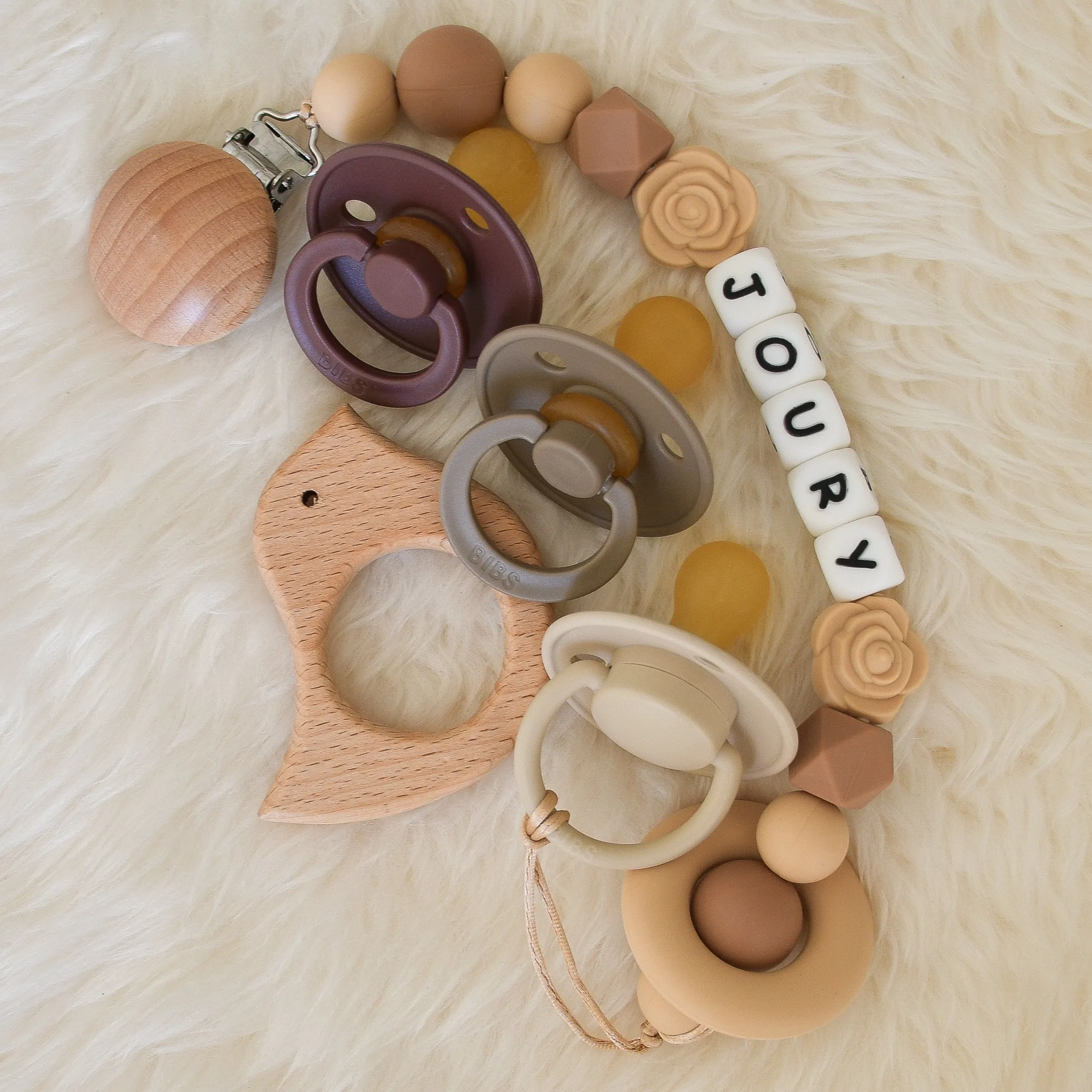 Love Bird Personalised Silicone Pacifier Clip Set