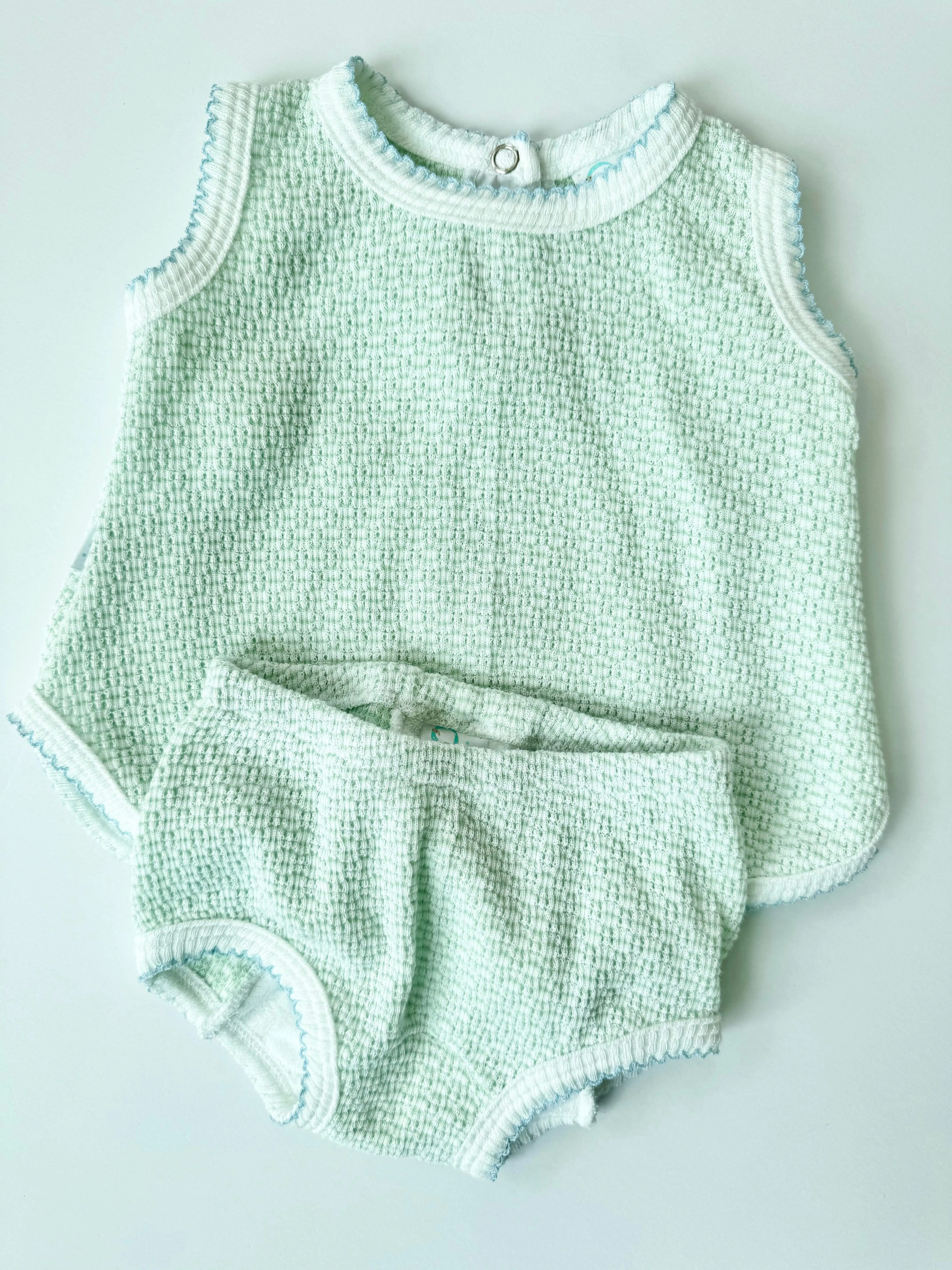 Paty - Sleeveless Top w/ Diaper Cover - Mint/Blue