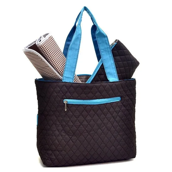 QS601 Quilted Solid 3PC Diaper Bag