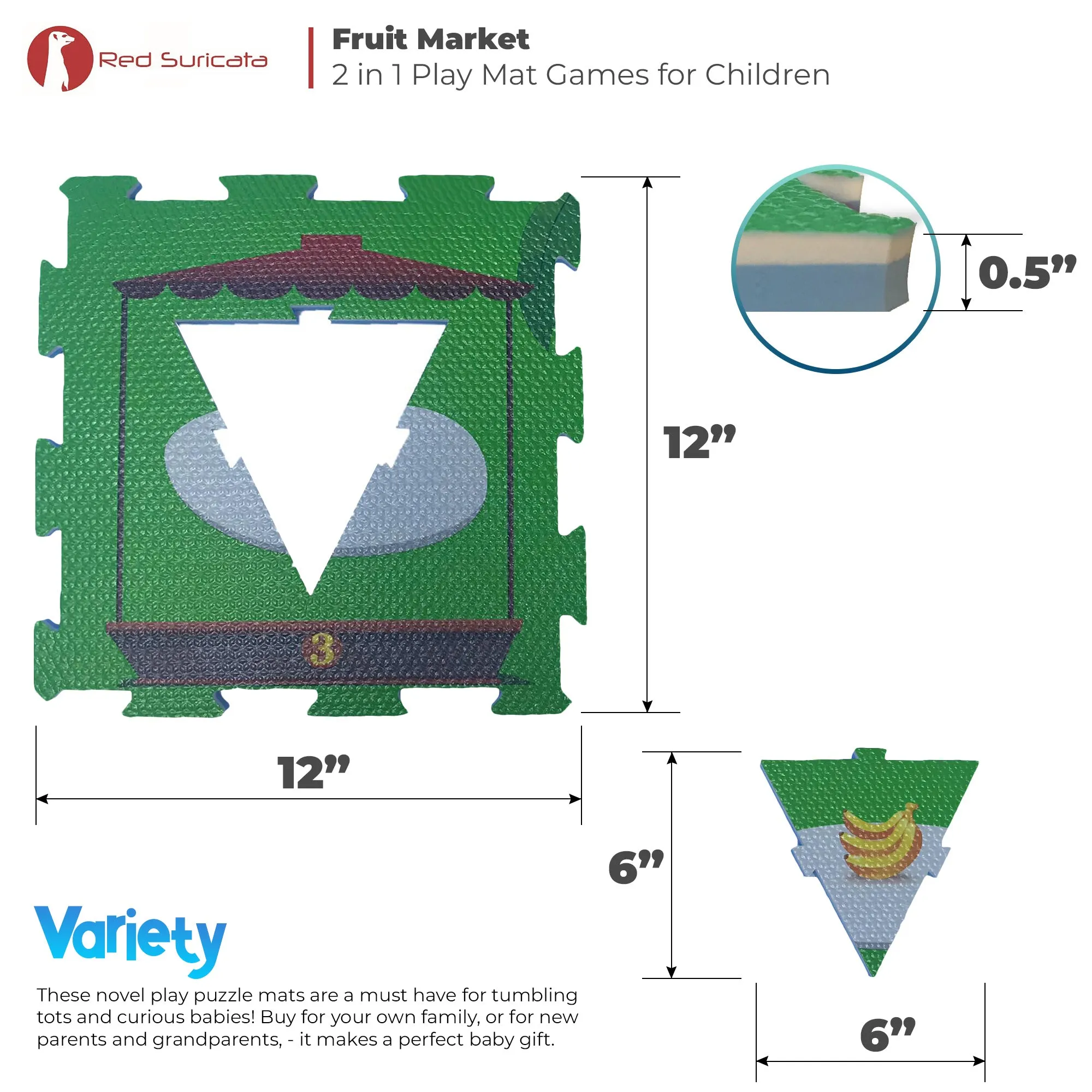 Red Suricata 2 in 1 Baby Play mat - Fruit Market Puzzle for toddlers & infants