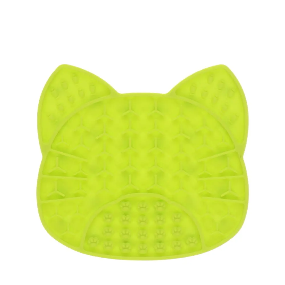 Scream Lick Enrichment Cat Face Non Slip Cat Mat Green